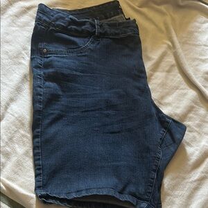 Blue Jean Shorts with Subtle Fading and Distressed Details